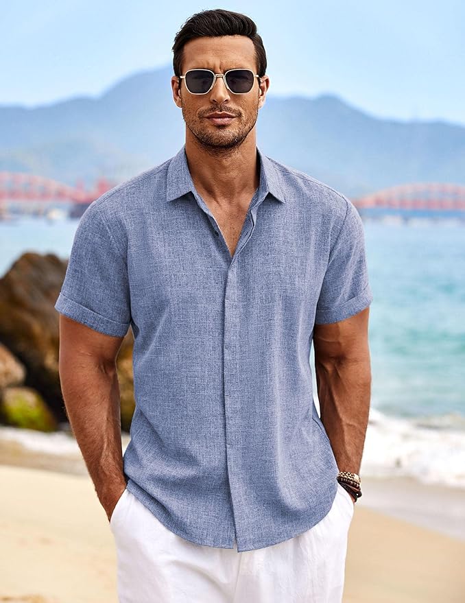 81KJ29zuoLL._AC_SY879_ COOFANDY MEN’S CASUAL LINEN BUTTON DOWN SHIRT - Image 1