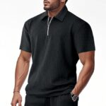 DMOYALA Mens Zipper Polo Shirts | Short Sleeve Waffle Texture Tee | Loose Fit Casual Summer Polo | Solid Color Stylish Streetwear Top | Breathable Comfort Fit(Bundle of 10 PRODUCTS)