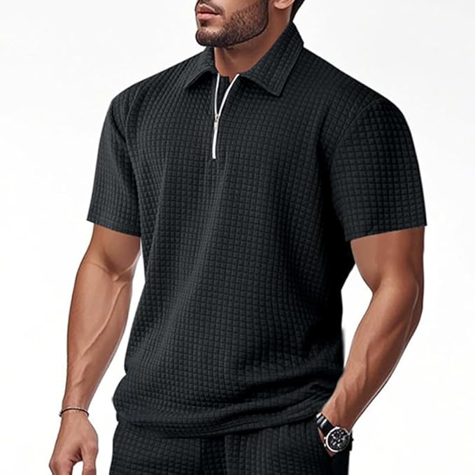 516a9cGFj7L._AC_SX679_ DMOYALA Mens Zipper Polo Shirts | Short Sleeve Waffle Texture Tee | Loose Fit Casual Summer Polo | Solid Color Stylish Streetwear Top | Breathable Comfort Fit(Bundle of 10 PRODUCTS) - Image 1