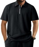 DMOYALA Mens Zipper Polo Shirts | Short Sleeve Waffle Texture Tee | Loose Fit Casual Summer Polo | Solid Color Stylish Streetwear Top | Breathable Comfort Fit(Bundle of 10 PRODUCTS) - Image 2