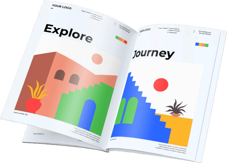 Open printed editorial catalog layout
